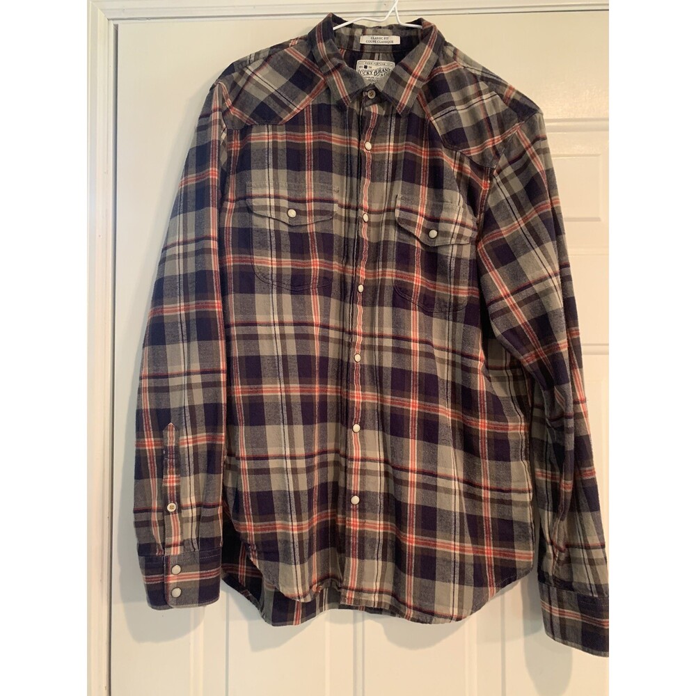 Lucky Brand Men's Plaid Flannel Pearl Snap Long Sleeve Shirt Size M